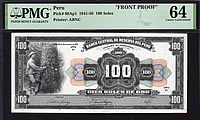 P-69Ap1, 1941-50, 100 Soles, Series A Front Proof, PMG-64